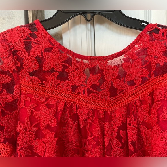 Willow and Clay Women’s Red Lace Intricate Floral S/S Lined Top-Sz XS-Quick - Picture 5 of 15